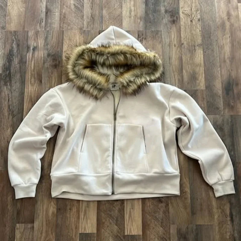 Europese en Amerikaanse stijl cross-border jack met gedrukte letters en ruwe randen casual los sweatshirt met capuchon Harajuku