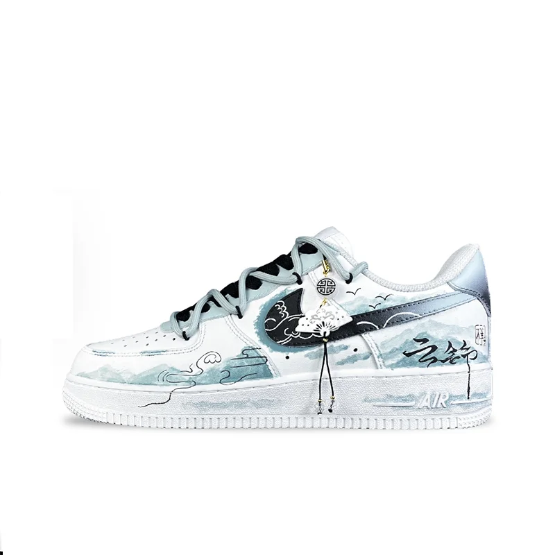 Custom Sneakers Nike Air Force 1 "Cloud Brocade"  Chinese Style Ink Wash New Chinese Style Trendy Hand-Painted Low-Top For Men