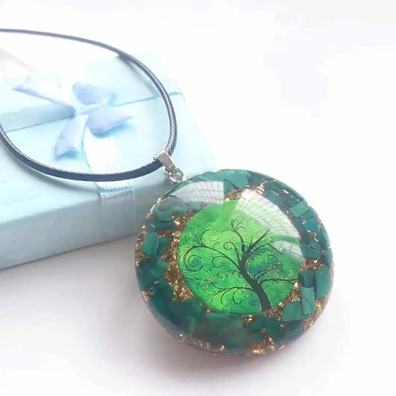 Orgonit-Energieanhänger — Grüner Malachit Lebensbaum Chakra-Heilkette