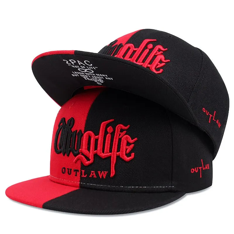 Black and red cap with 'Chuglife Outlaw' text on a white background