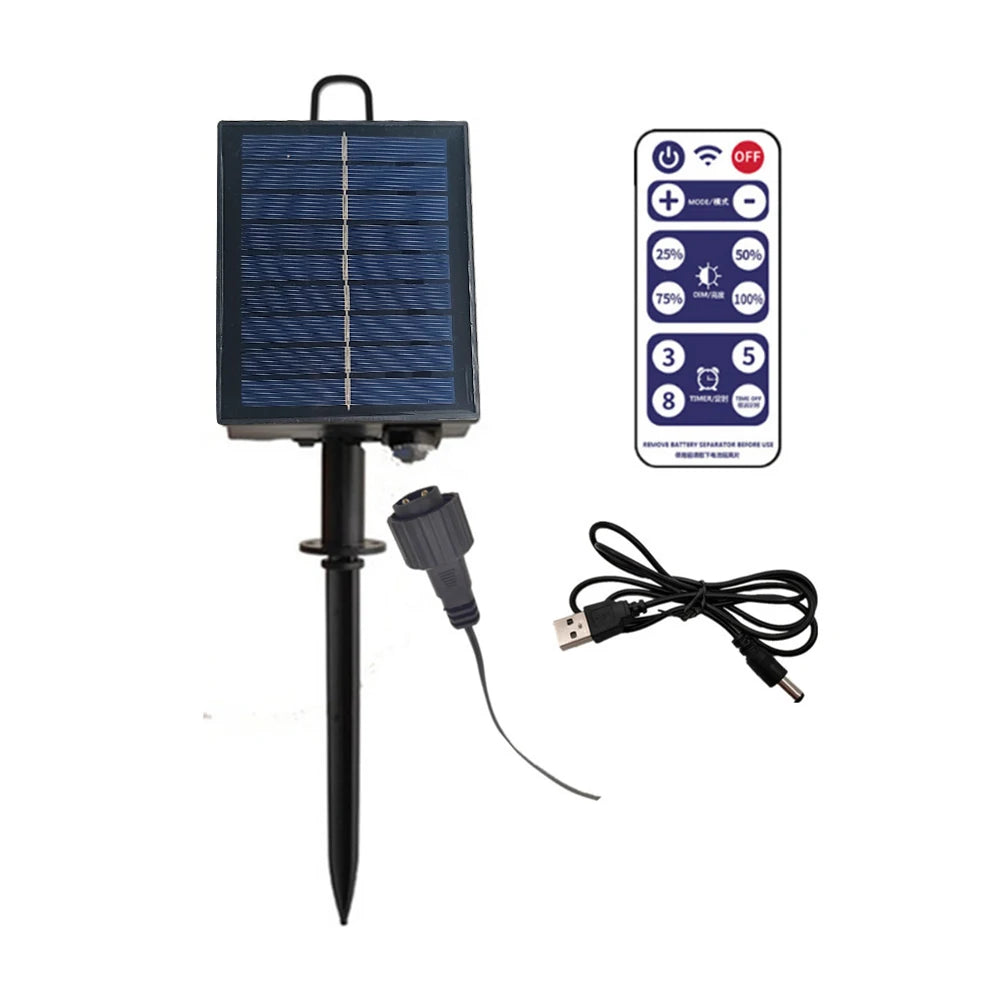 Solar LED String Lights with Panel & Remote Control