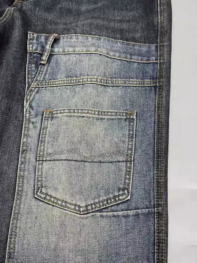 Close-up of a blue denim pocket on a jeans back