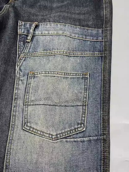 Close-up of a blue denim pocket on a jeans back