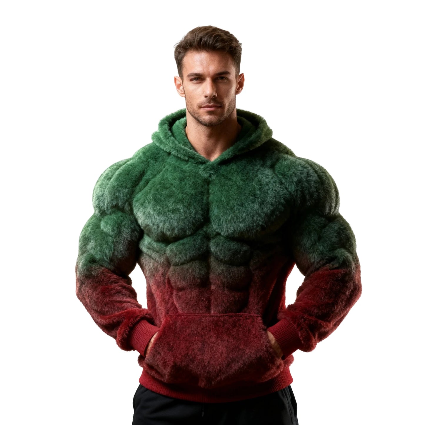 Men's Fashion Flannel Hoodie Pullover Abdominal Muscle Design Sportswear Autumn Winter Casual Long Sleeve Hooded Sweatshirt