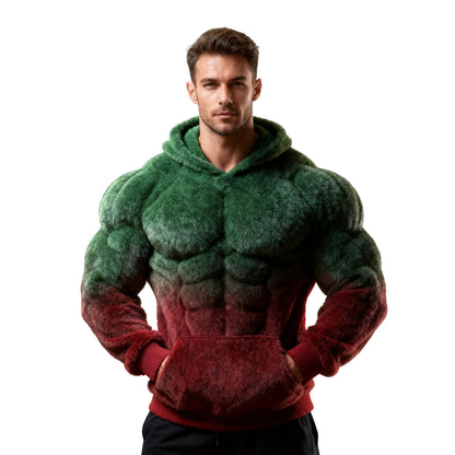 Men's Fashion Flannel Hoodie Pullover Abdominal Muscle Design Sportswear Autumn Winter Casual Long Sleeve Hooded Sweatshirt
