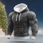 Men's Casual Sports Hoodie Fleece Lined Chest Muscle Print Long Sleeve Loose Fit Polyester Fiber Digital Print Hooded Sweatshirt