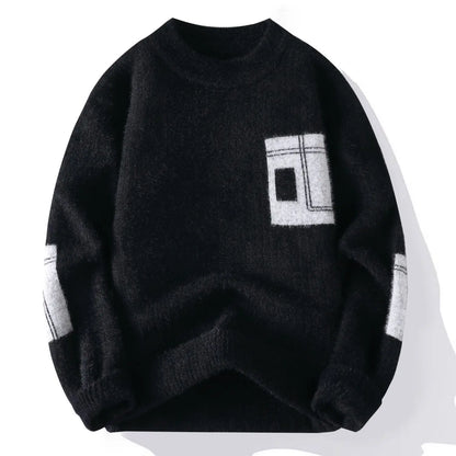 Sweater Men Contrasting Colors Fluffy Knitted Sweaters High Street Warm Pullovers Winter Couples Stylish Comfortable Sweaters
