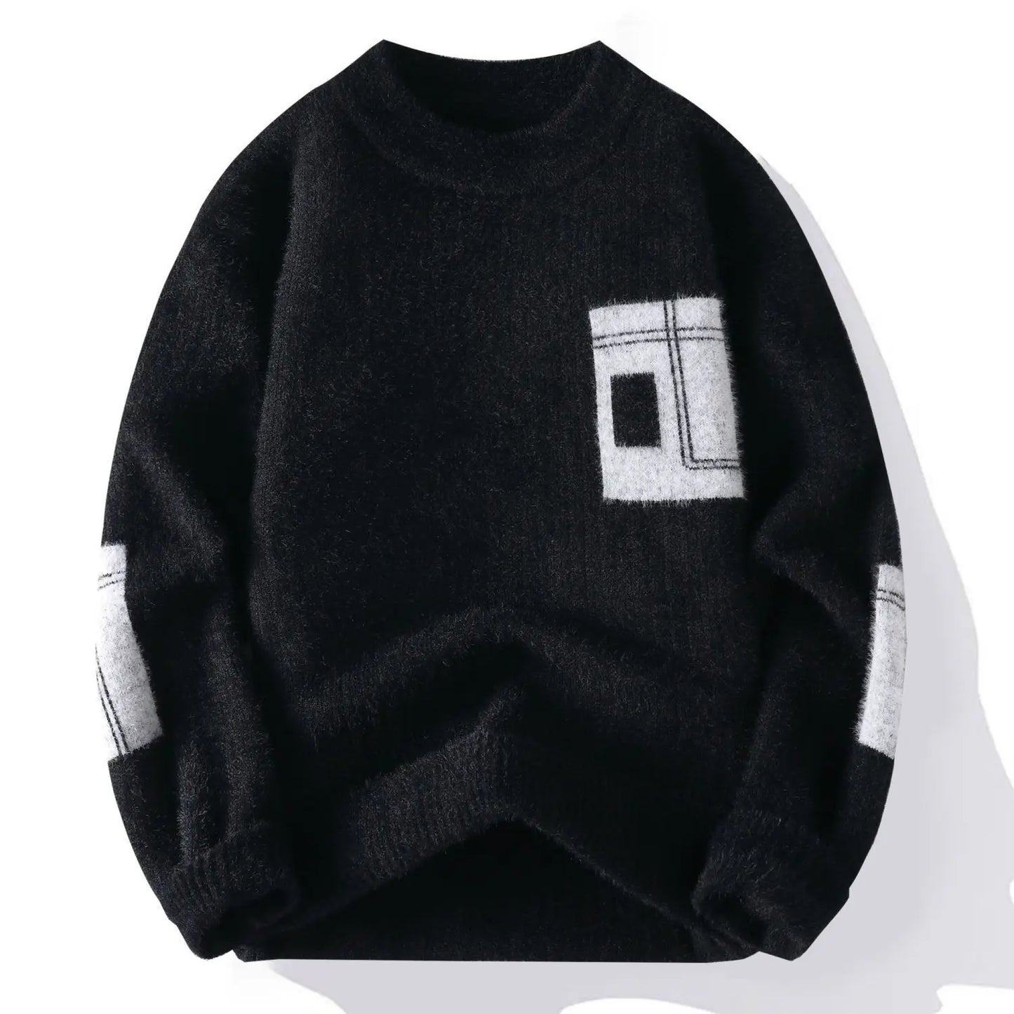 Sweater Men Contrasting Colors Fluffy Knitted Sweaters High Street Warm Pullovers Winter Couples Stylish Comfortable Sweaters