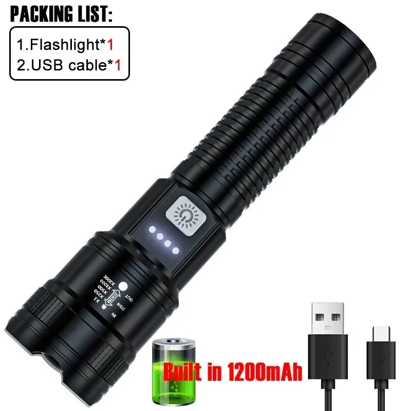 2000LM LED Tactical Flashlight | USB Rechargeable Zoom Torch | Camping & Emergency