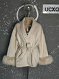 UCXQ Eleganter OL Business-Mantel Pelz-Patchwork Langarm Wollmantel Schöne Damenbekleidung Jacke Herbst 2025 Winter