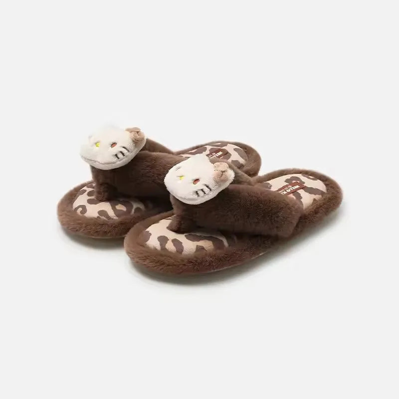 Autumn Winter Hello Kitty Slippers For Women Plush Cute Sanrio Home Warm Cotton Slippers Cartoon Home Indoor Shoes Gifts