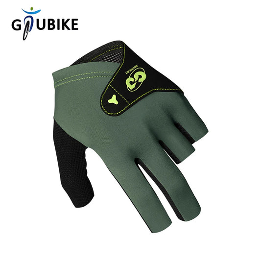 Green cycling glove with black accents on a white background, featuring the Goubike brand.