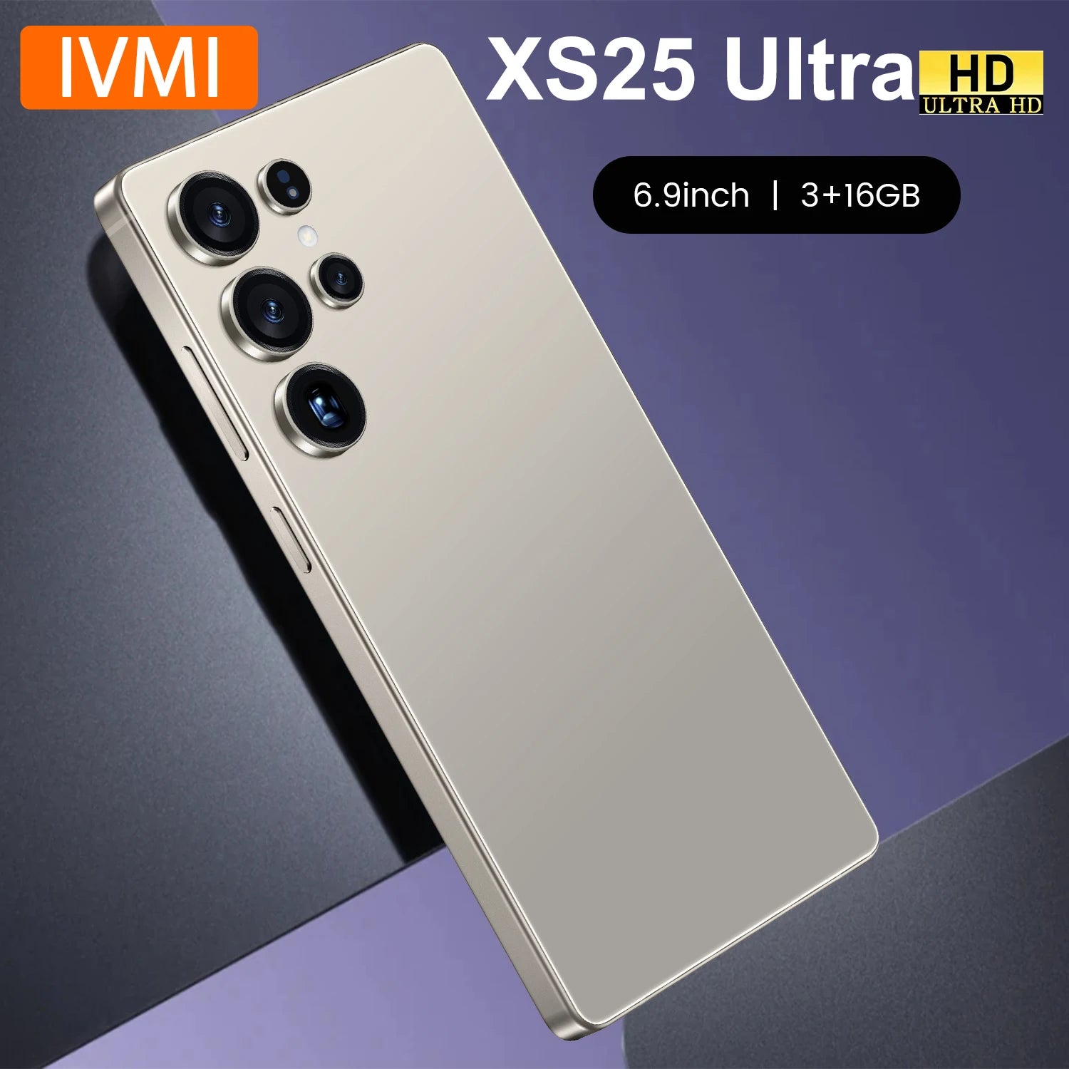 Phone with IVMI branding and specifications on a gradient background
