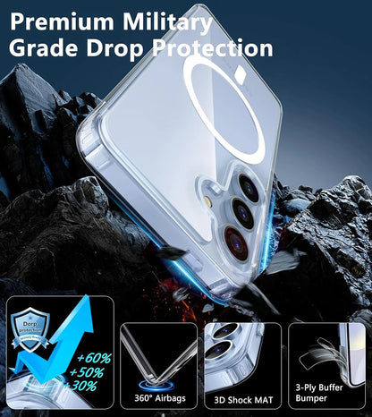Phone case with military grade drop protection features on a rocky background