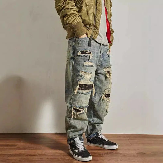 Herren Vintage Distressed Straight Jeans Ganzjährig