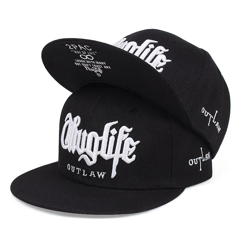 Black caps with 'Chuglife' and 'Outlaw' text on a white background