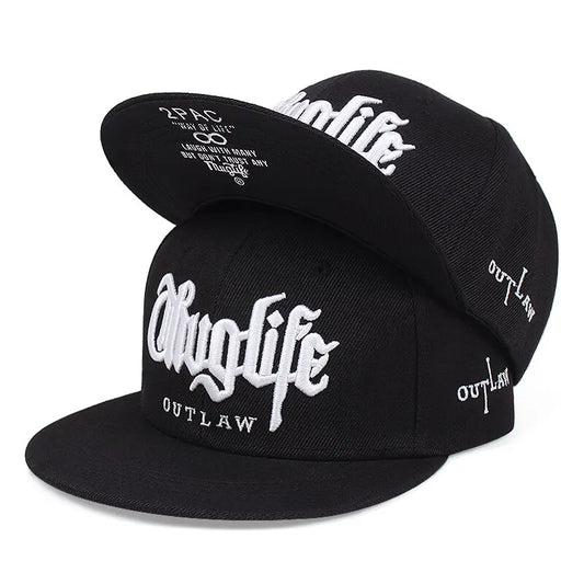 Black caps with 'Chuglife' and 'Outlaw' text on a white background