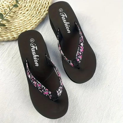 Women's Flower Pattern Platform Beach Flip Flops