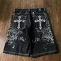 Amerikanische Retro Gothic Damen Denim Shorts Muster Stickerei Loose Unisex Shorts Y2K Printing Korean Casual Fashion Paar Shorts