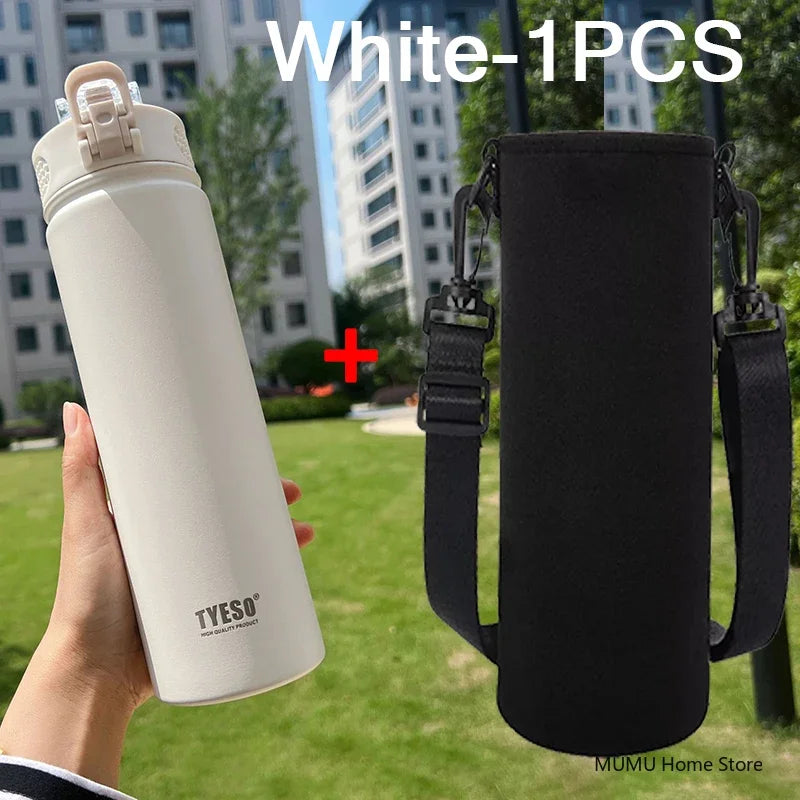 TYESO 600/750ML Thermosflasche mit Strohhalm Edelstahl Auto Thermobecher Sport Wasserflaschen Hält Kalt und Warm Thermobeker