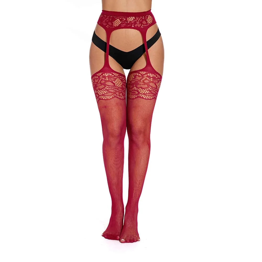 Women Fishnet Open Crotch Suspender Tights XXXL