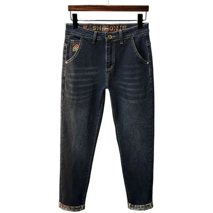 Autumn and Winter Fleece Men's Denim Pants European Style Straight-leg Stretch Loose and Versatile Korean Style Trendy Pants