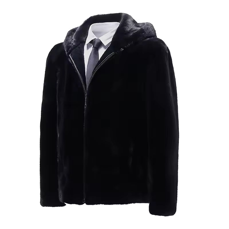 Men's Natural Mink Real Fur Coat – Luxury Winter Hoodie