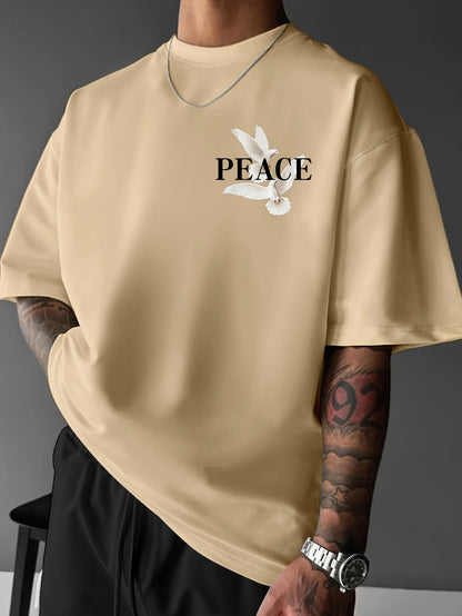 Men's summer 100% pure cotton fashionable casual loose and flat pattern printed sports round neck short sleeved T-shirt top