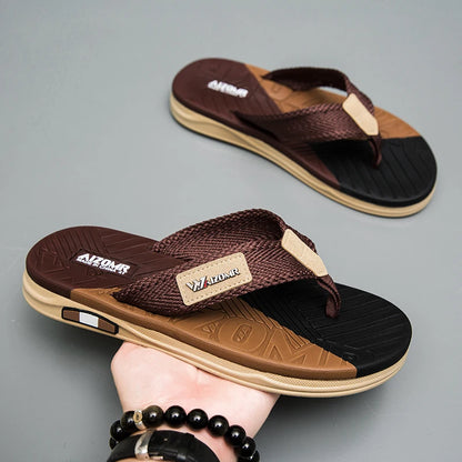 Men's Contrasting Braided Flip Flops – Non-Slip Beach Sandals