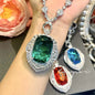 New high-end aquamarine pendant light luxury full of diamonds heavy industry design Fanta color treasure emerald pendant necklac