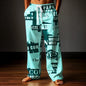 Herren Hose 2025 mit Zeitungsbuchstaben-Print, Baggy Fit, Freizeithose, Mid Waist, elastischer Kordelzug, Streetwear, Herbst