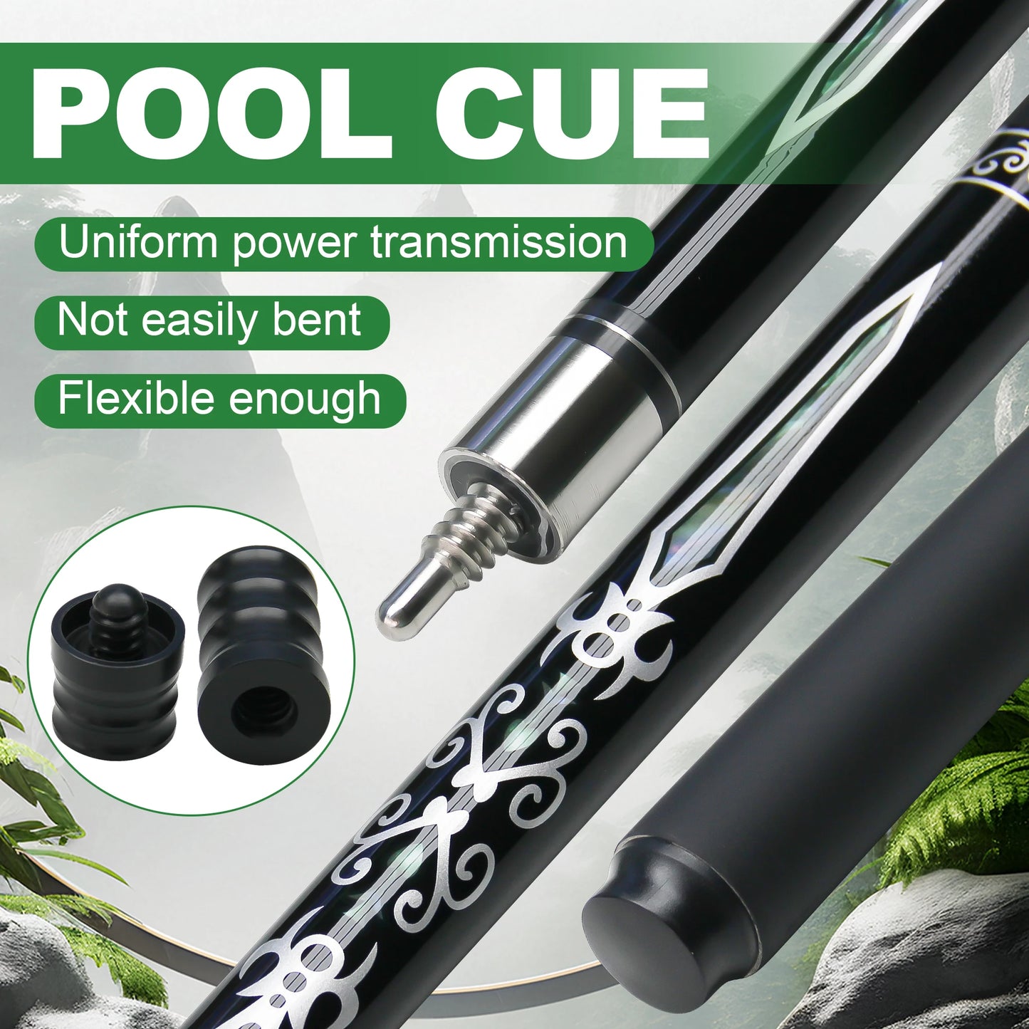 Premium 1/2 Fiberglass Billiard Cue Stick - 13mm Tip Unique Pattern Sweat-Resistant Grip Essential Pool Cue for Beginners