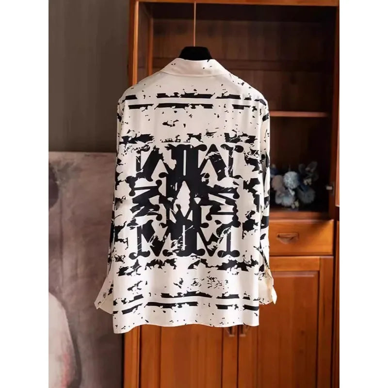 Women's Long-sleeved 2025 New Spring and Autumn Style Age-reducing Letter Color Block Top Printed Shirt