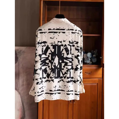 Women's Long-sleeved 2025 New Spring and Autumn Style Age-reducing Letter Color Block Top Printed Shirt