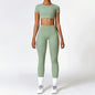 2PCS Yoga Set Women Gym Clothing Fitness Workout Set Sportswear Female Long Sleeve Crop Top High Waist Leggings Sports Suits