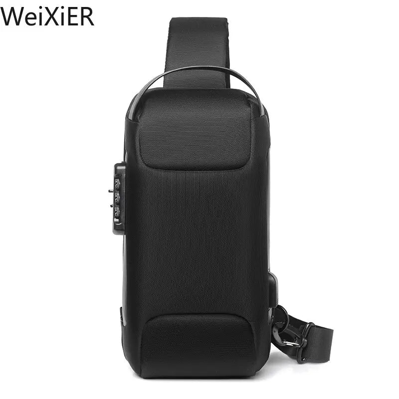 Carbon Fiber Anti-Theft USB Crossbody Bag – Waterproof Sling Chest Pack