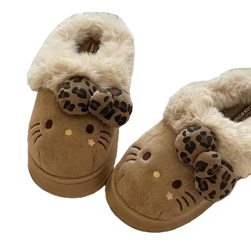 Autumn Winter Hello Kitty Slippers For Women Plush Cute Sanrio Home Warm Cotton Slippers Cartoon Home Indoor Shoes Gifts