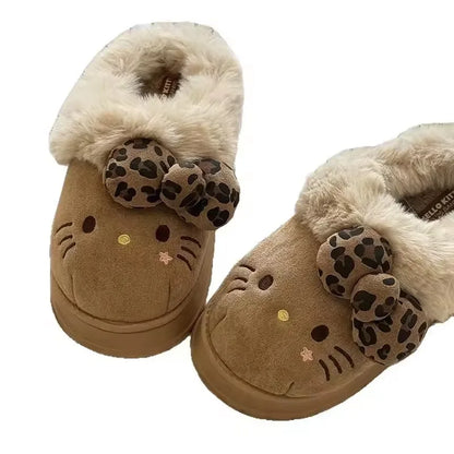 Autumn Winter Hello Kitty Slippers For Women Plush Cute Sanrio Home Warm Cotton Slippers Cartoon Home Indoor Shoes Gifts