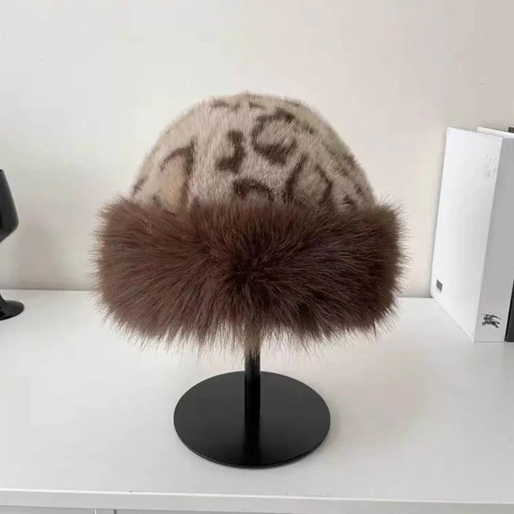 New Fluffy Fur Women's Winter Hat Winter Snow Ski Cap Female Faux Fur Thick Warm Windproof Hat Russian Hat Mink Fisherman's Hat