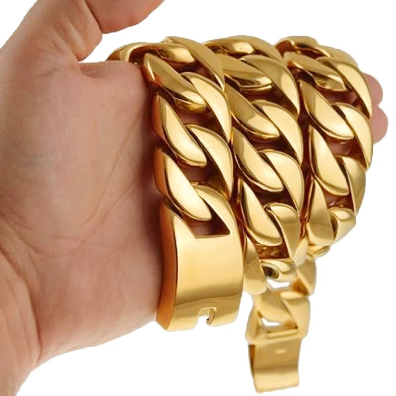 24mm/32mm Big Heavy Gold Silver Color 316L Stainless Steel Cuban Miami Link Chains Necklaces for Men Hip Hop Rock Jewelry Gift