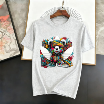 Herren- und Damen-Muster-Top, vielseitiges, lockeres T-Shirt aus reiner Baumwolle, Sommer 2025, neu, kurzärmelig, Matrosenkragen-Print