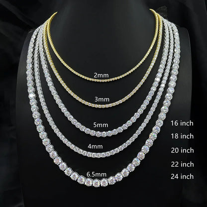 2/3/4/5mm Real Moissanite Tennis Necklace Bracelet For Women Men 925 Sterling Silver Full Diamonds With GRA Hiphop Party Jewelry