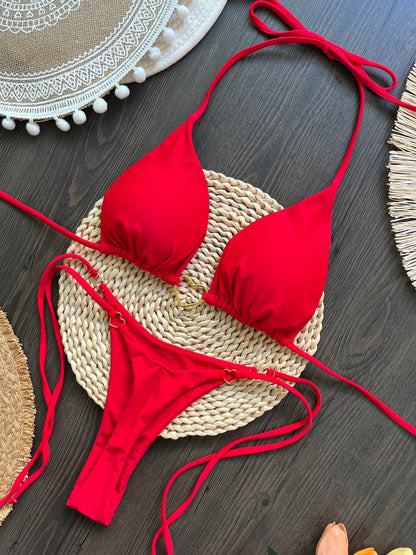 Sexy Halter Triangle Thong Bikini Set Swimwear