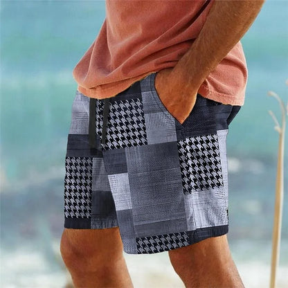 Geometric Men's Beach Shorts – Colorful Grid Print