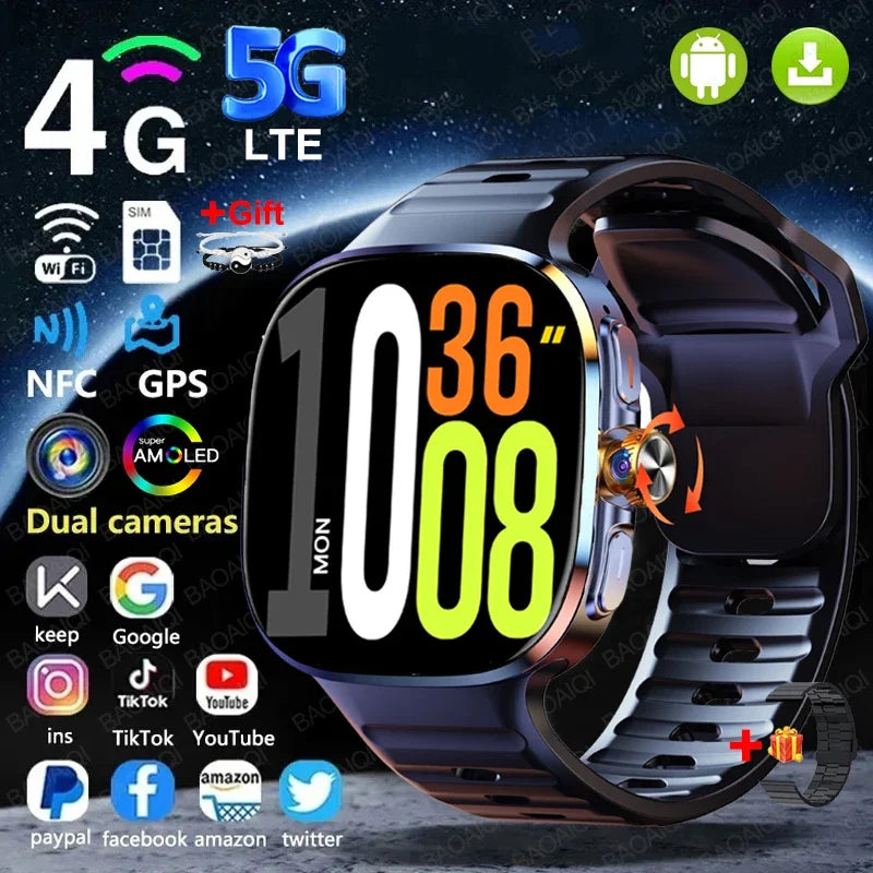5G Smart Watch AMOLED 2.4" 32GB Google Play GPS SIM