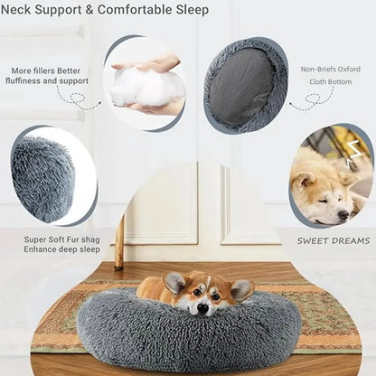 40-90cm Rundes Haustierbett für große Hunde Super Weiches Katzenbett Langes Plüsch Hundebett für mittlere Hunde Winter Warmes Schlafplatz