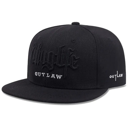 Black cap with 'Outlaw' branding on a white background
