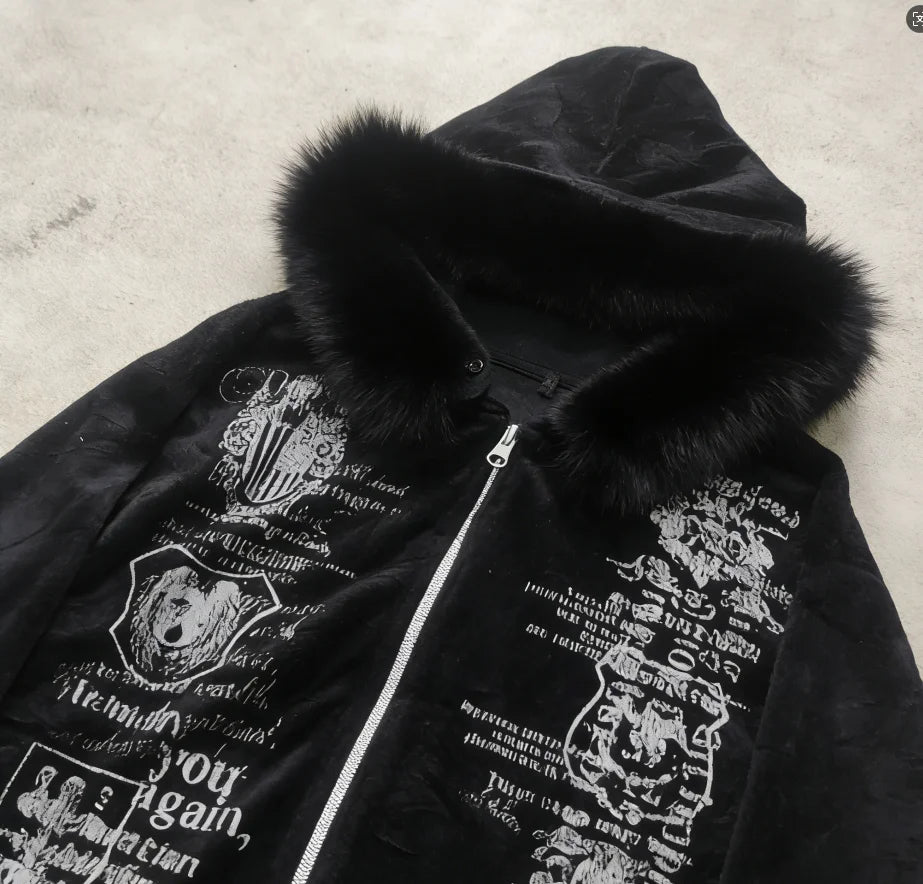 White Fur collar sweater Dalian Hood Zipper Sweatshirt Zipper Casual