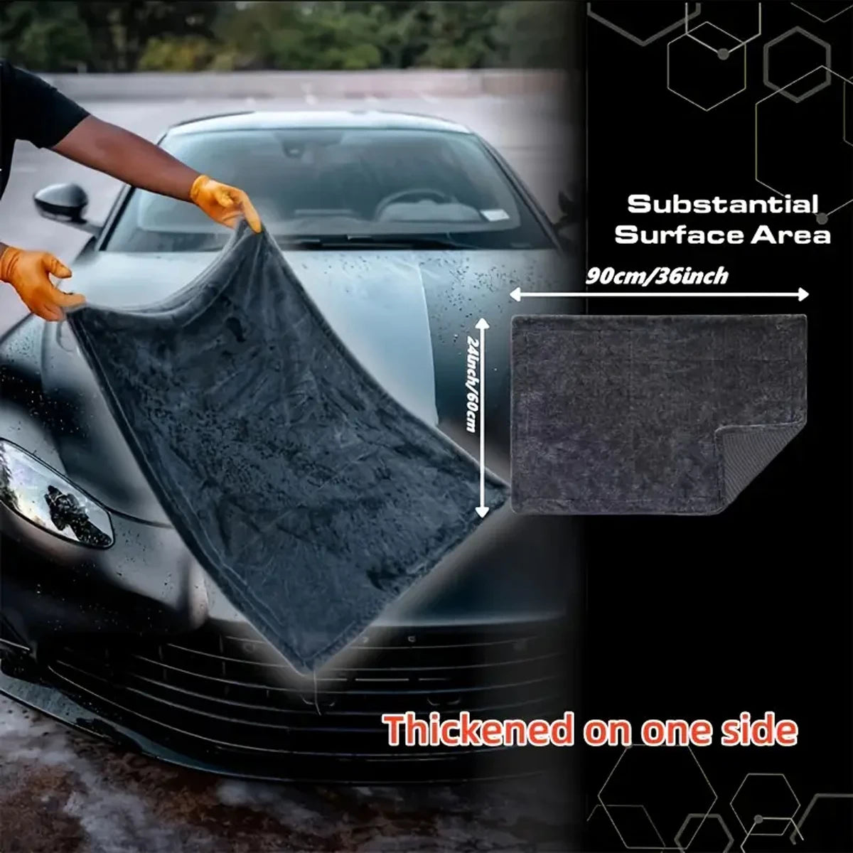 Dunkelgraues Auto-Mikrofasertuch, extragroßes, stark saugfähiges Autowaschtuch, hocheffizientes Reinigungs-/Wischtuch