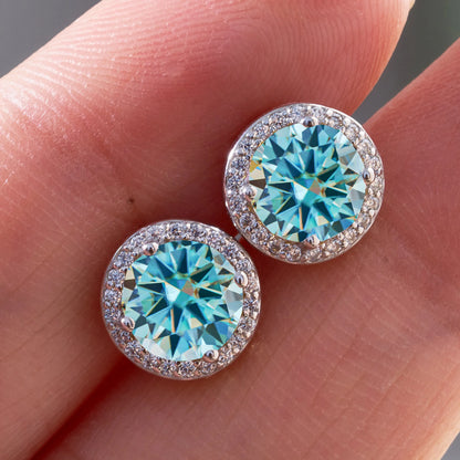 925 Sterling Silver 1 Carat Moissanite Round Earrings Engagement Wedding Daily Work Party Travel Luxurious Gift For Women
